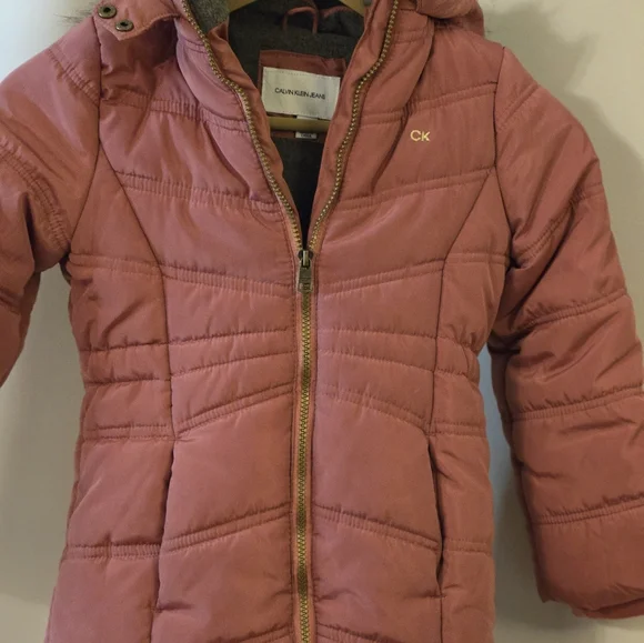 Calvin Klein Girl's Size 6 Dusty pink zipper front hooded puffer jacket - Picture 2 of 8